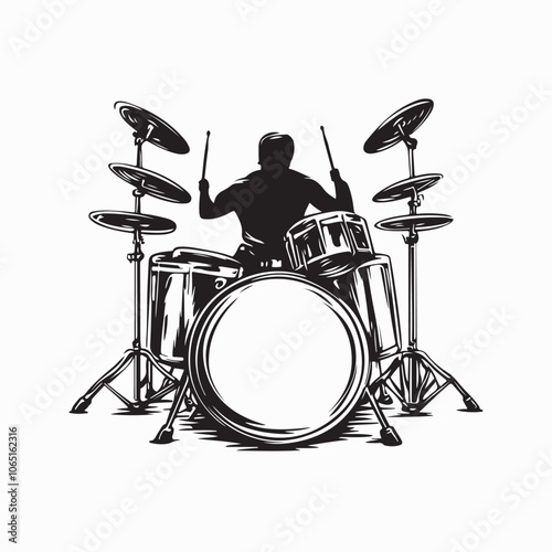 Drummer Action Silhouette vector Images isolated on white background.