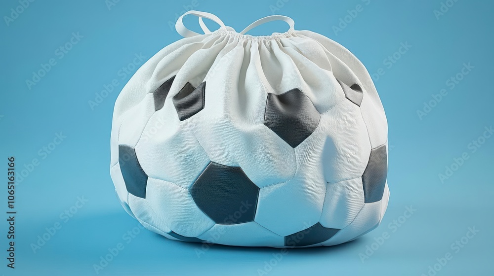 Naklejka premium A soccer ball contained within a white drawstring bag