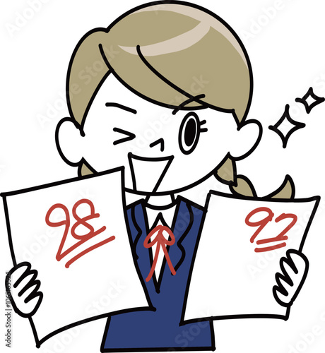 返却されたテストの答案と学生