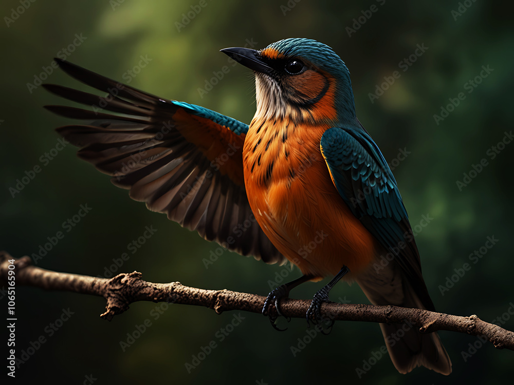 Fototapeta premium European robin bird Erithacus rubecula singing 