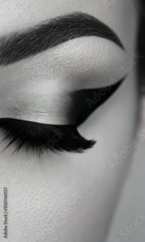 A close-up video showing a womans eye being made up with eyeliner