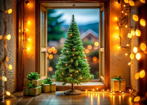Charming Christmas tree, miniature, green room view.