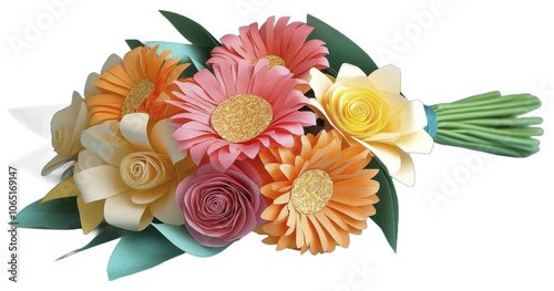 A delicate bouquet of colorful paper flowers