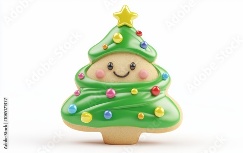 Wallpaper Mural 3D Christmas tree cookie character with green frosting, colorful sprinkle ornaments, and a cheerful expression, bright and festive on a white background  Torontodigital.ca