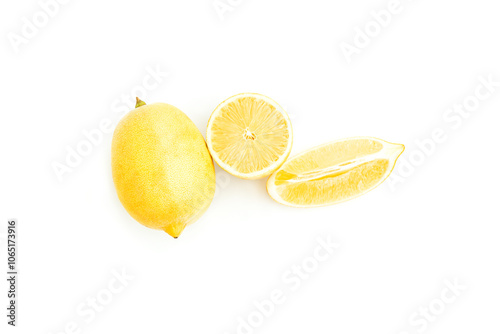 Yellow lemon fruit and lemon sliced isolated on white background, Fresh lemon fruit, Ripe fruit photo