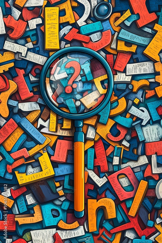 Obraz premium This dynamic book cover features a chaotic mix of colorful letters scattered across the page, intertwined with illustrations of puzzle pieces and whimsical characters enjoying word search challenges. 