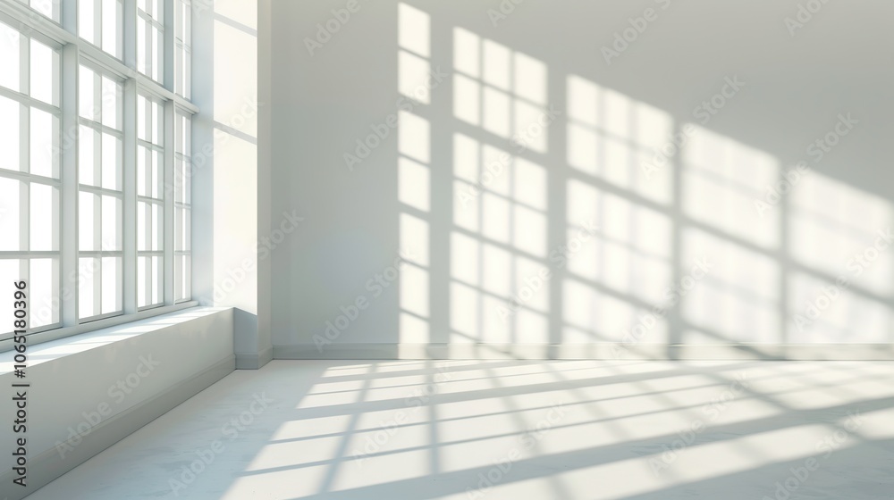 Fototapeta premium The Aesthetic Empty Room of Natural Shadows - a serene and artistic visual. The natural shadows create a calming and contemplative atmosphere.
