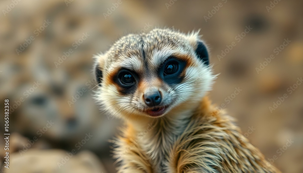Fototapeta premium Curious meerkat with alert expression and distinctive fur showcasing its lively nature