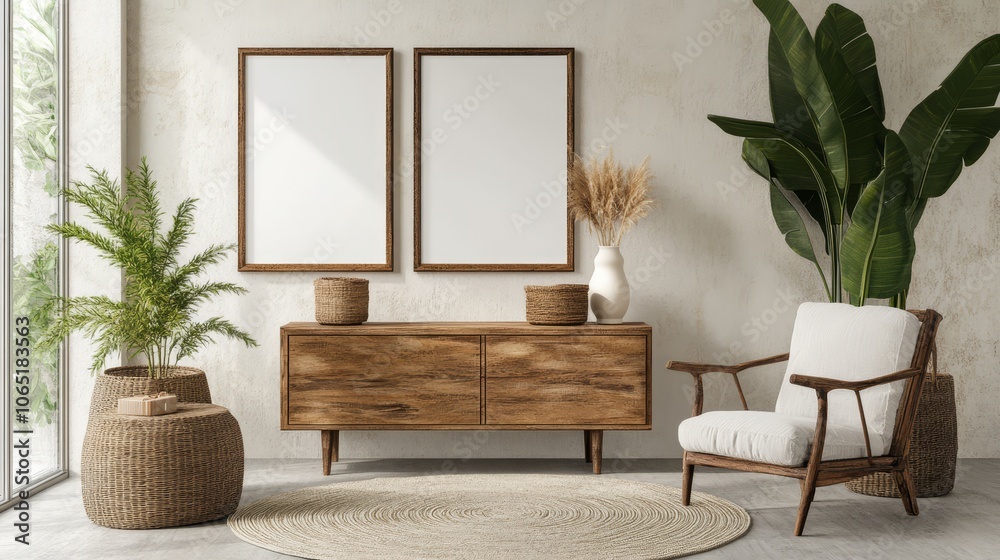 Fototapeta premium Modern Living Room Interior with Natural Elements