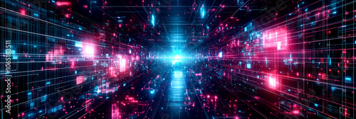 Wallpaper Mural Digital corridor with glowing lights in blue and pink for futuristic tech and data visualization background Torontodigital.ca