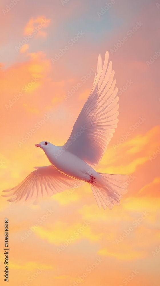 Fototapeta premium A silhouetted figure stands in a tranquil landscape as a bird soars against a vibrant sunset sky.