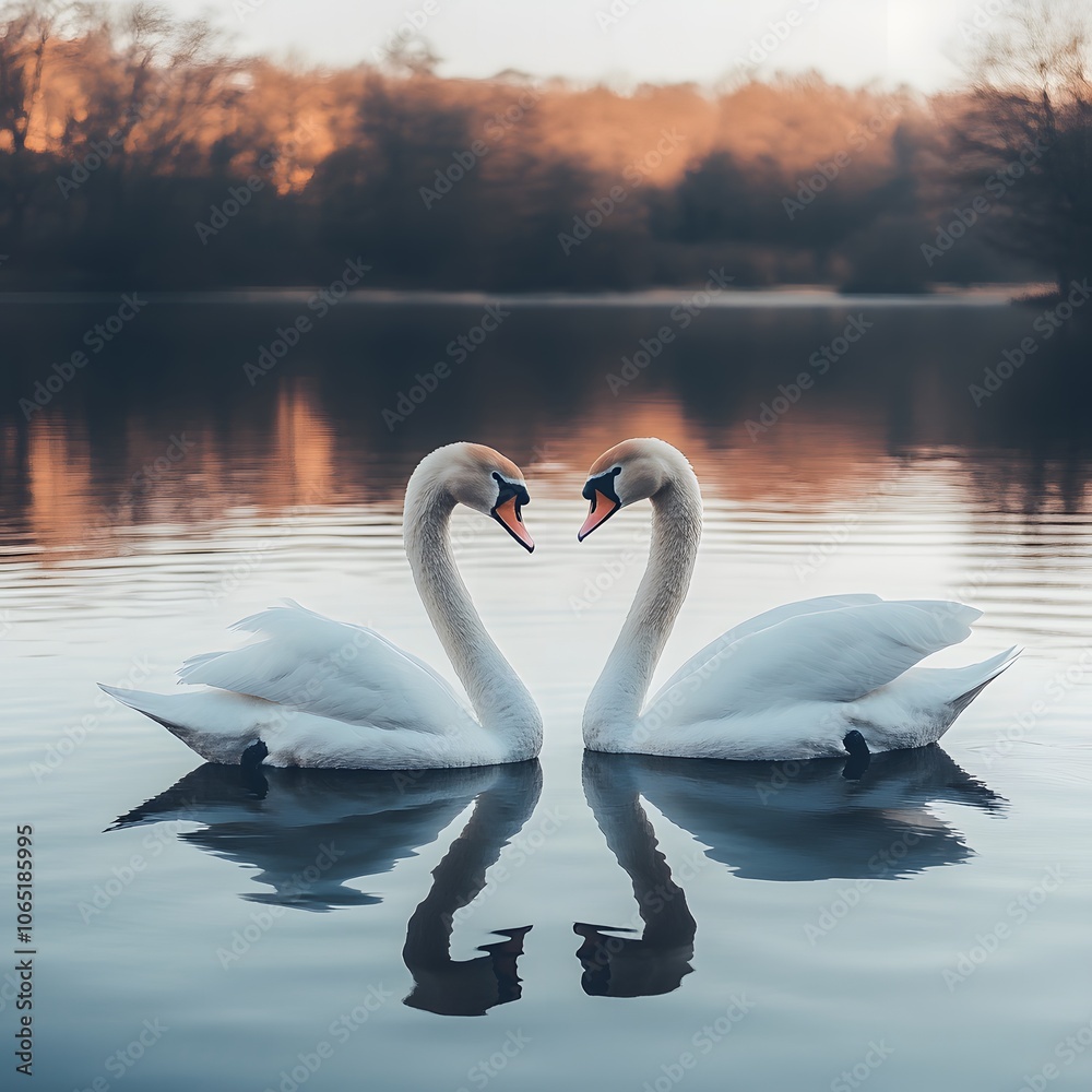 Fototapeta premium A pair of swans gliding on a serene lake, embodying love, harmony, and non-judgment