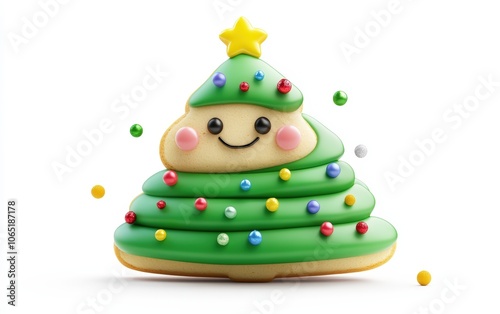 Wallpaper Mural 3D Christmas tree cookie character with green frosting, colorful sprinkle ornaments, and a cheerful expression, bright and festive on a white background  Torontodigital.ca