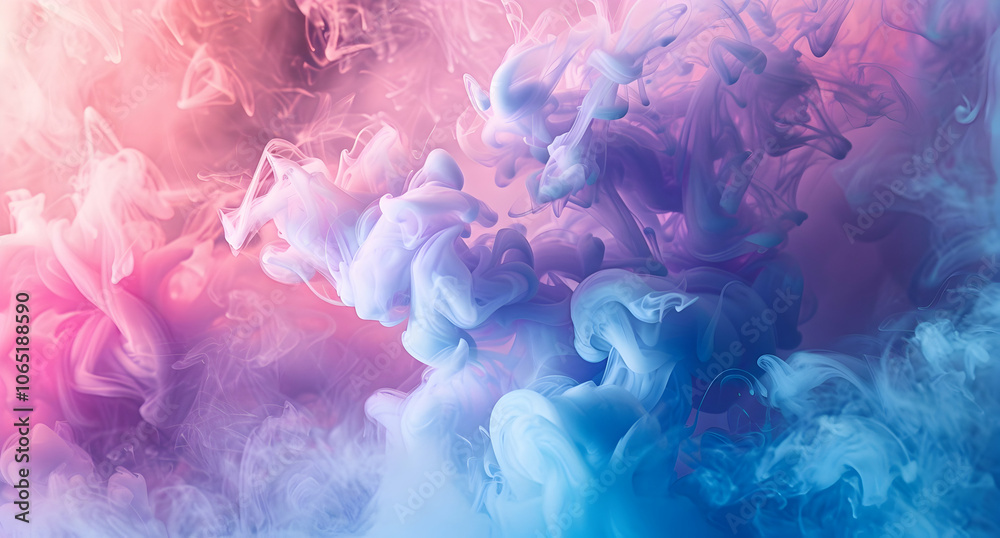 Obraz premium Colorful smoke and ink on water, with a pink, blue, and purple color background, in high-resolution photography.