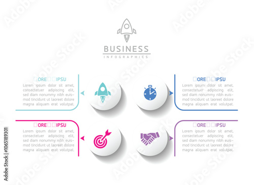 Vector infographic business presentation template with circular interconnection with 4 options.