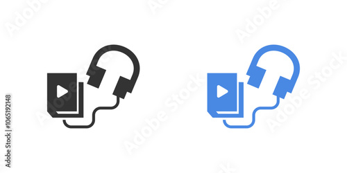 Audiobook icon for app design. Book with audio speaker button. Books, headphones and signs. Vector isolated