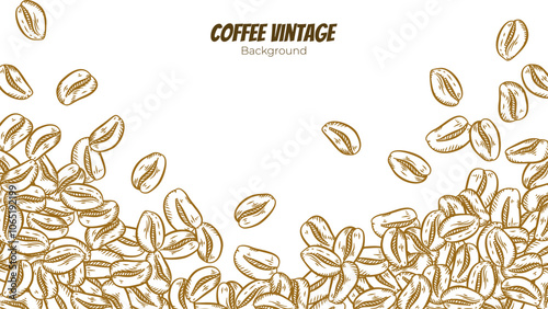 coffee background. Coffee beans in frame, border. Coffee beans isolated on a white background. Coffee beans wallpaper. Coffee Beans Illustration for packaging.