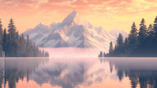 majestic mountain reflection on a tranquil lake at sunrise creating a serene and meditative wellness atmosphere
