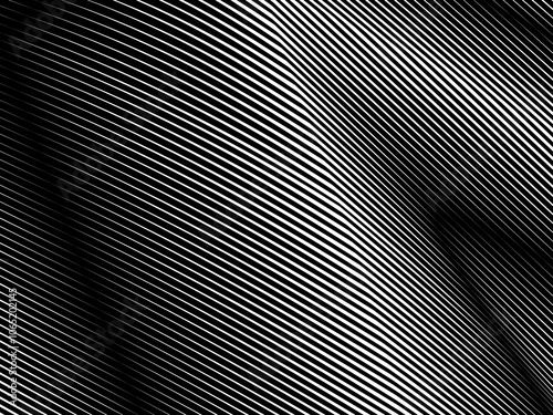 Abstract art geometric black background with abstract white stripes. Black and white optical illusion with waves and transitions.