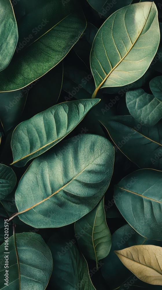 Obraz premium A vibrant assortment of green leaves showcasing various shapes and sizes on a light background.