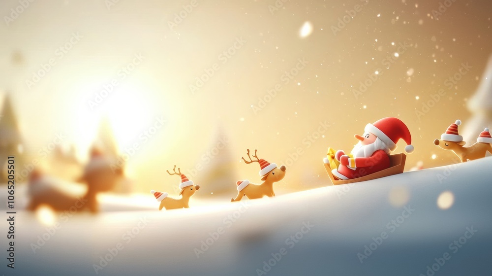Naklejka premium Santa claus cartoon featuring reindeer in festive hats captured in high fidelity animation