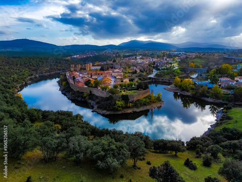 Aerial view of Buitrago de Lozoya, Madrid, Spain