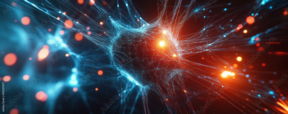 Fototapeta premium Glowing Data Web with Red and Blue Highlights