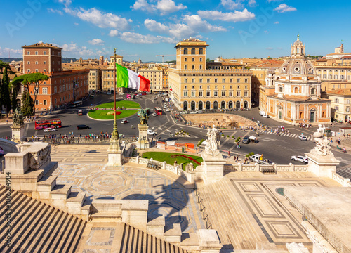 Venice square (Piazza Venezia) and Vittoriano monument in center of Rome