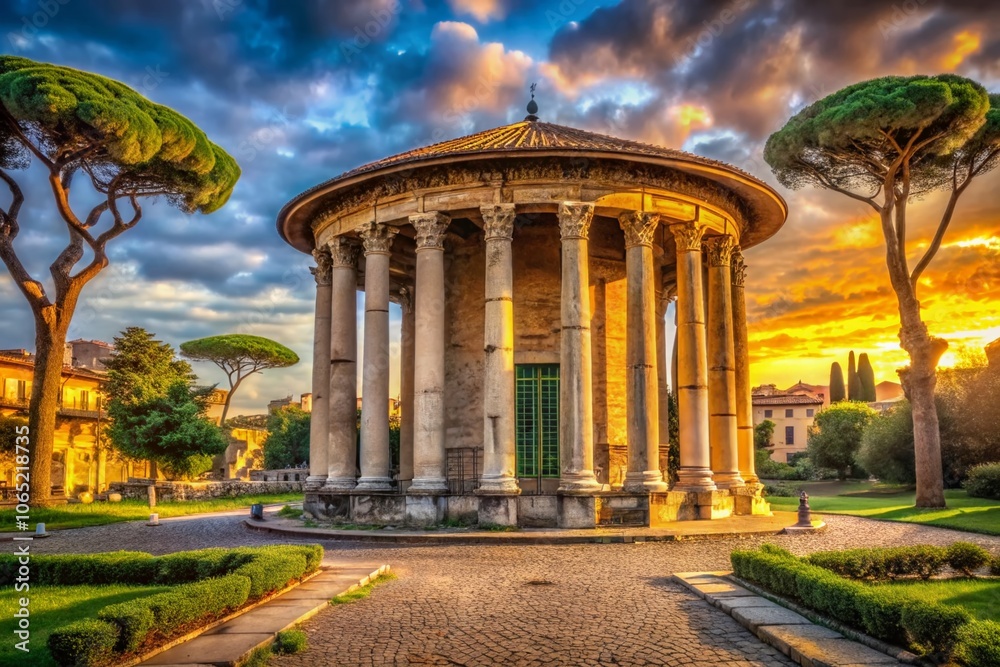 Obraz premium Roman ruins, Hercules, Truth's Mouth, AI art.