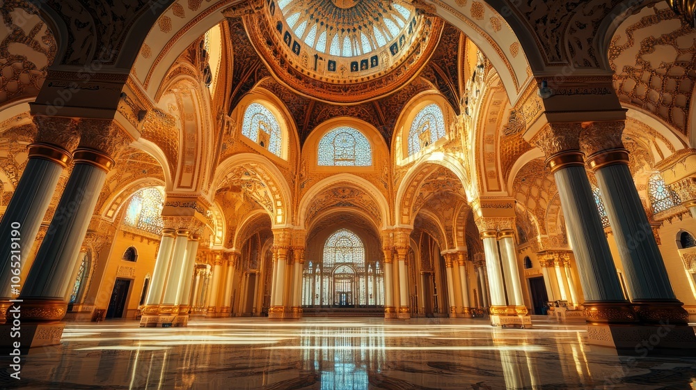 Obraz premium Sharjah museum with traditional Islamic architecture, space for text.