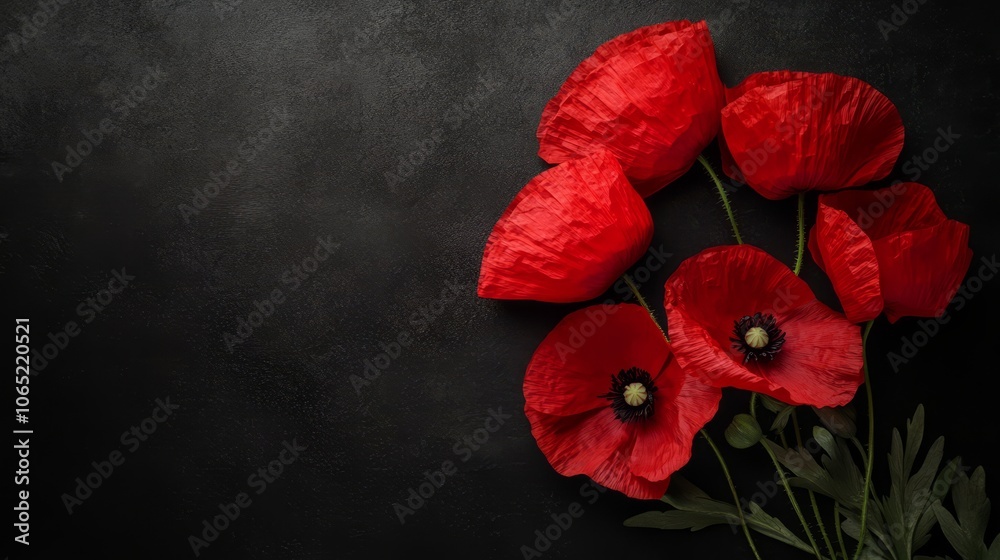 Vibrant Red Poppies on Dark Background Vibrant Red Poppies on Dark Background