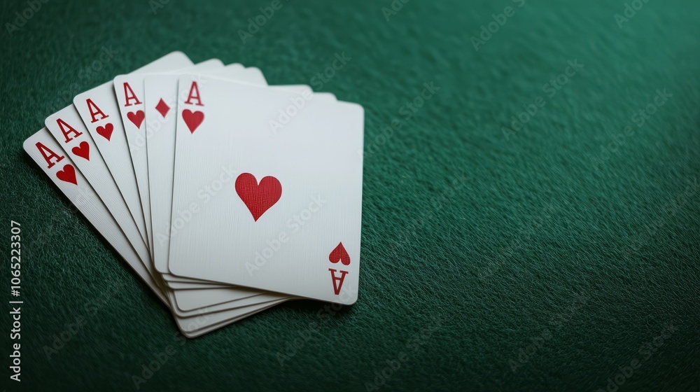 Obraz premium Four Aces of Hearts Playing Cards on Green Felt Surface