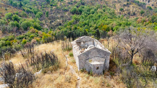 Old Perithia, Kerkyra, Greece. Aerial drone view. photo