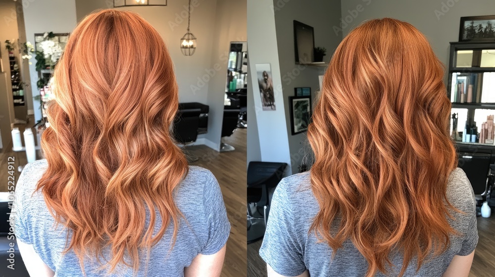 Fototapeta premium Stylish Wavy Copper Hair in Salon Setting