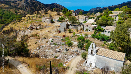 Old Perithia, Kerkyra, Greece. Aerial drone view. photo