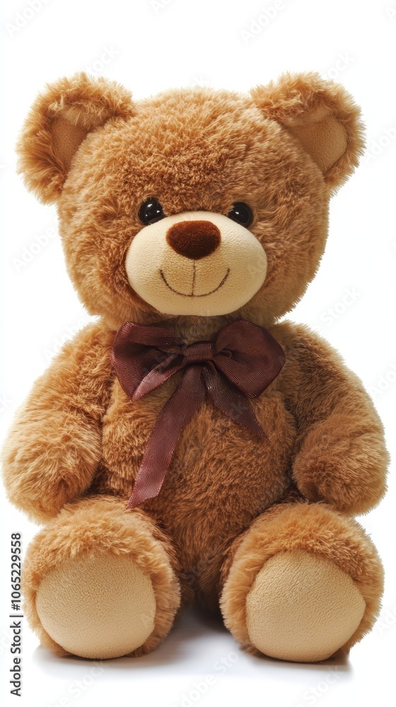 Obraz premium Soft Plush Teddy Bear with Brown Bow