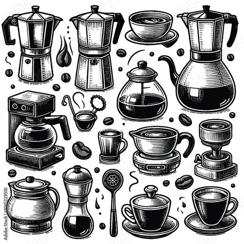 Coffee maker set doodle vector