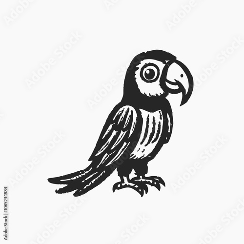 cute parrot bird cartoon posing, isolated on a black and white background photo