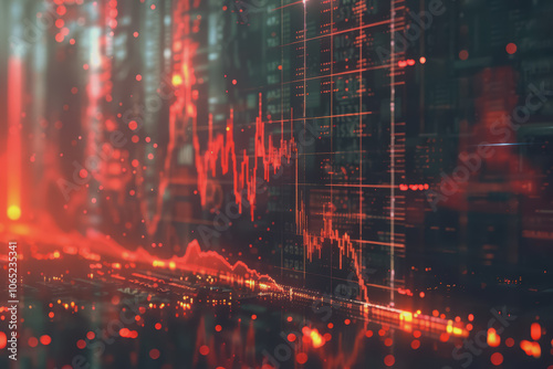The stock falling graph on the digital screen emphasizes sudden declines and negative indicators.