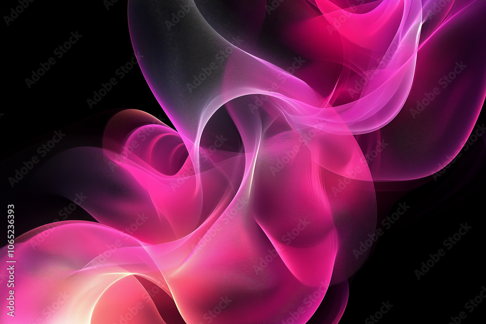 Obraz premium A vibrant swirl of pink and white gradients against a deep black background creates a captivating visual effect