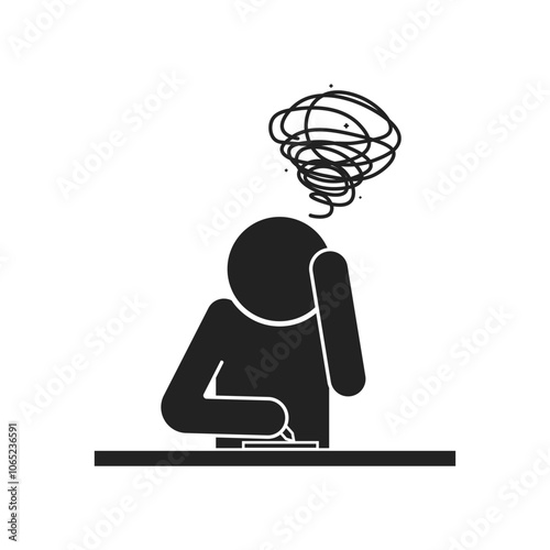 Isolated pictogram study hard, deadline confused, busy writing on book, educayand business graphic element 