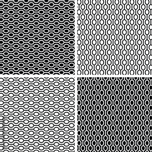 Abstract geometric seamless black white vector stripe pattern with ovals