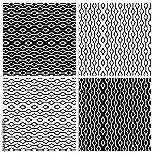Abstract geometric seamless black white vector stripe pattern with diamonds