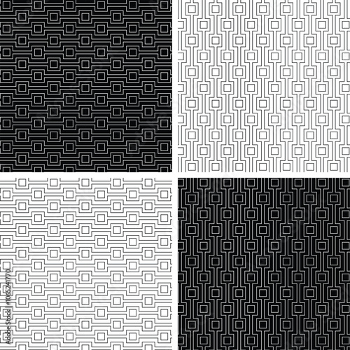 Abstract geometric seamless black white outline vector stripe pattern with squares