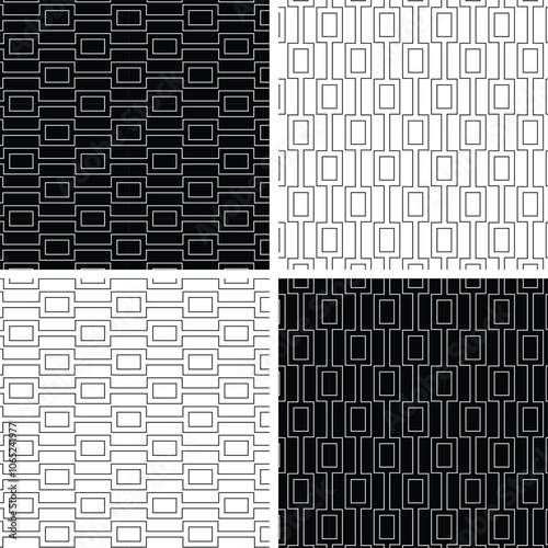 Abstract geometric seamless black white outline vector stripe pattern with rectangles