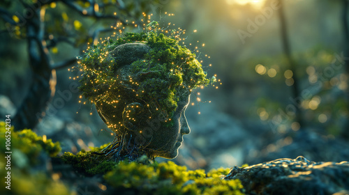 Wallpaper Mural Moss-covered head shape with leaves in a forest setting. Torontodigital.ca