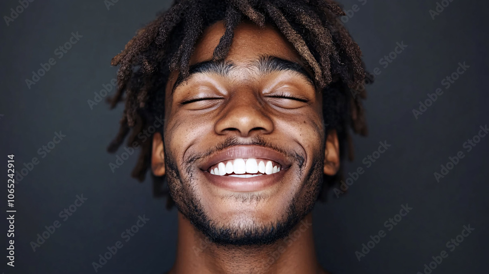 Extreme close-up of a joyful person with dark skin Extreme close-up of a joyful person with dark skin