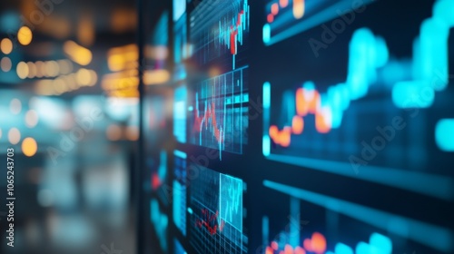 Close-up of Digital Screen Showing Labor Market Graph with Blurred Office Background