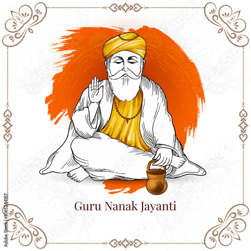 Happy Guru Nanak jayanti traditional sikh festival card