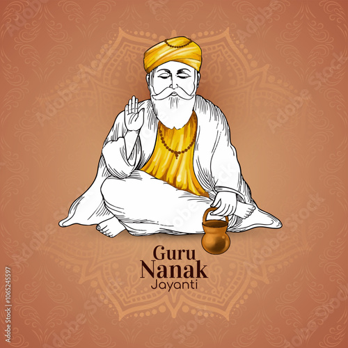 Happy Guru Nanak jayanti traditional sikh festival card